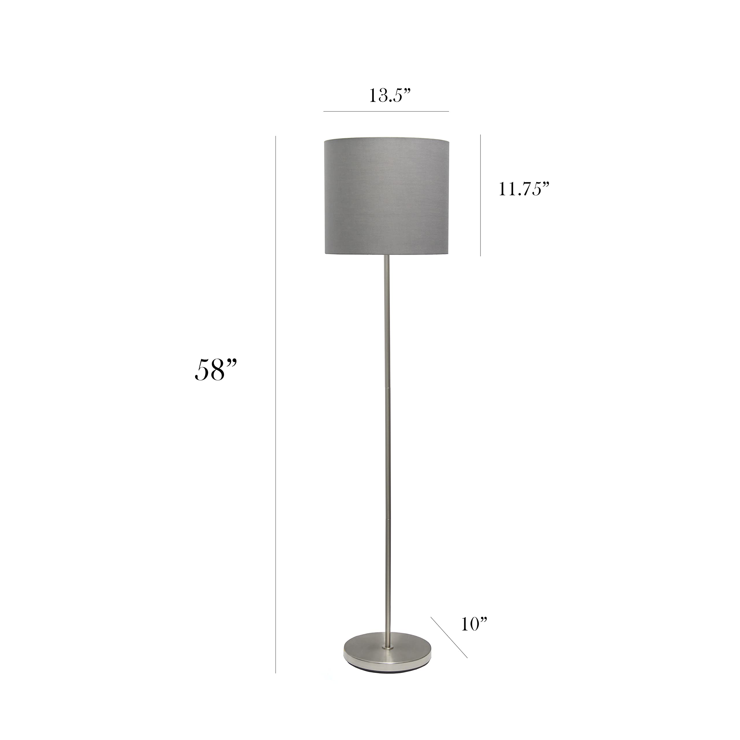 Simple Designs Lf2004-Gry Brushed Nickel Stick Drum Shade Floor Lamp, Gray