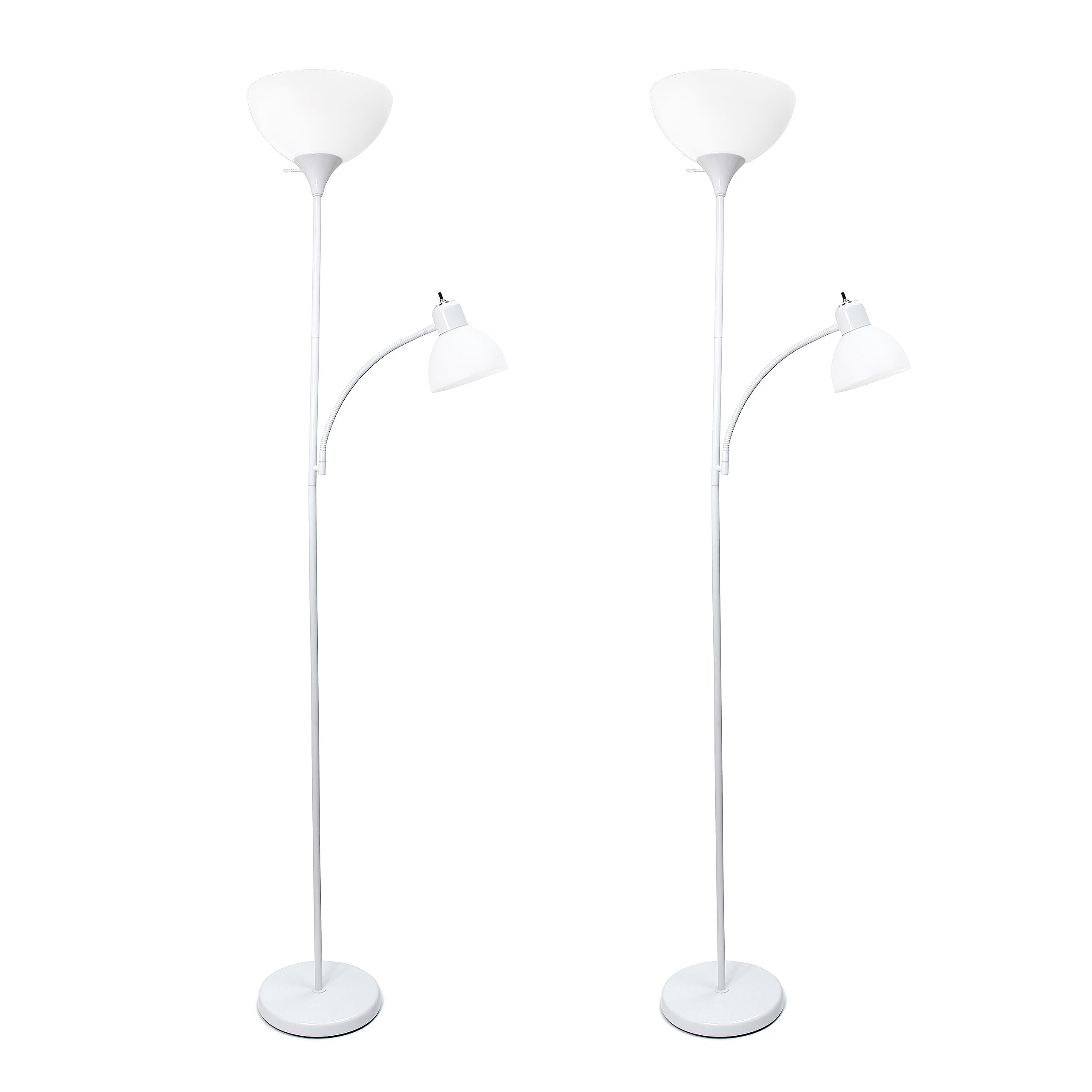 Simple Designs LF2000-WHT-2PK Floor Lamp with Reading Light 2 Pack, Modern, White