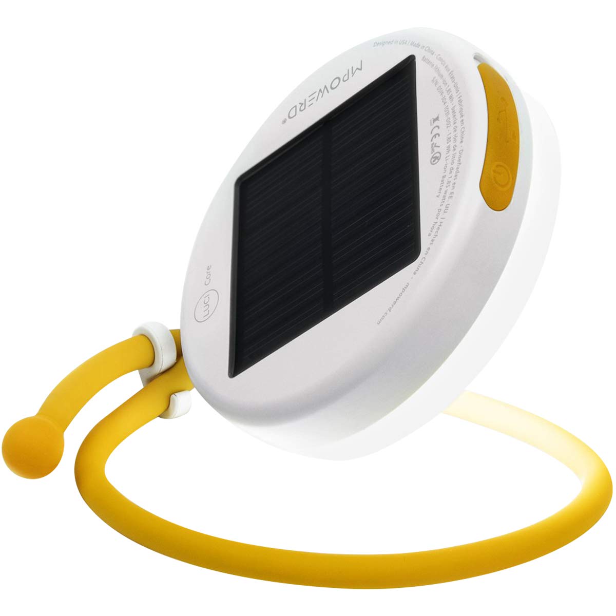 MPOWERD Luci Core Solar Task Light - 40 Lumens, Adjustable Arm, Waterproof, USB Charging, 4 x 1.21", White/Yellow, Model 1034-001