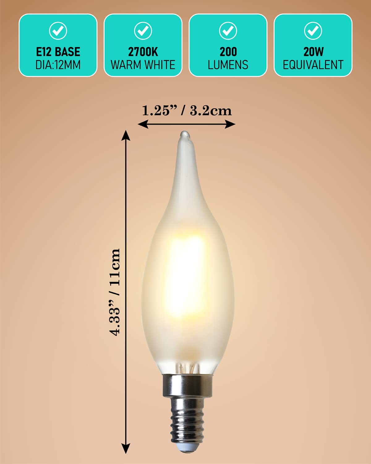 Amdtu E12 Led Candelabra Bulb 25 Watt Equivalent Dimmable Frosted Candle Light Bulb Warm White 2700K Small Base Ca10 Chandelier Lightbulb Long Lasting Dining Room And Bedrooms For Cozy Settings