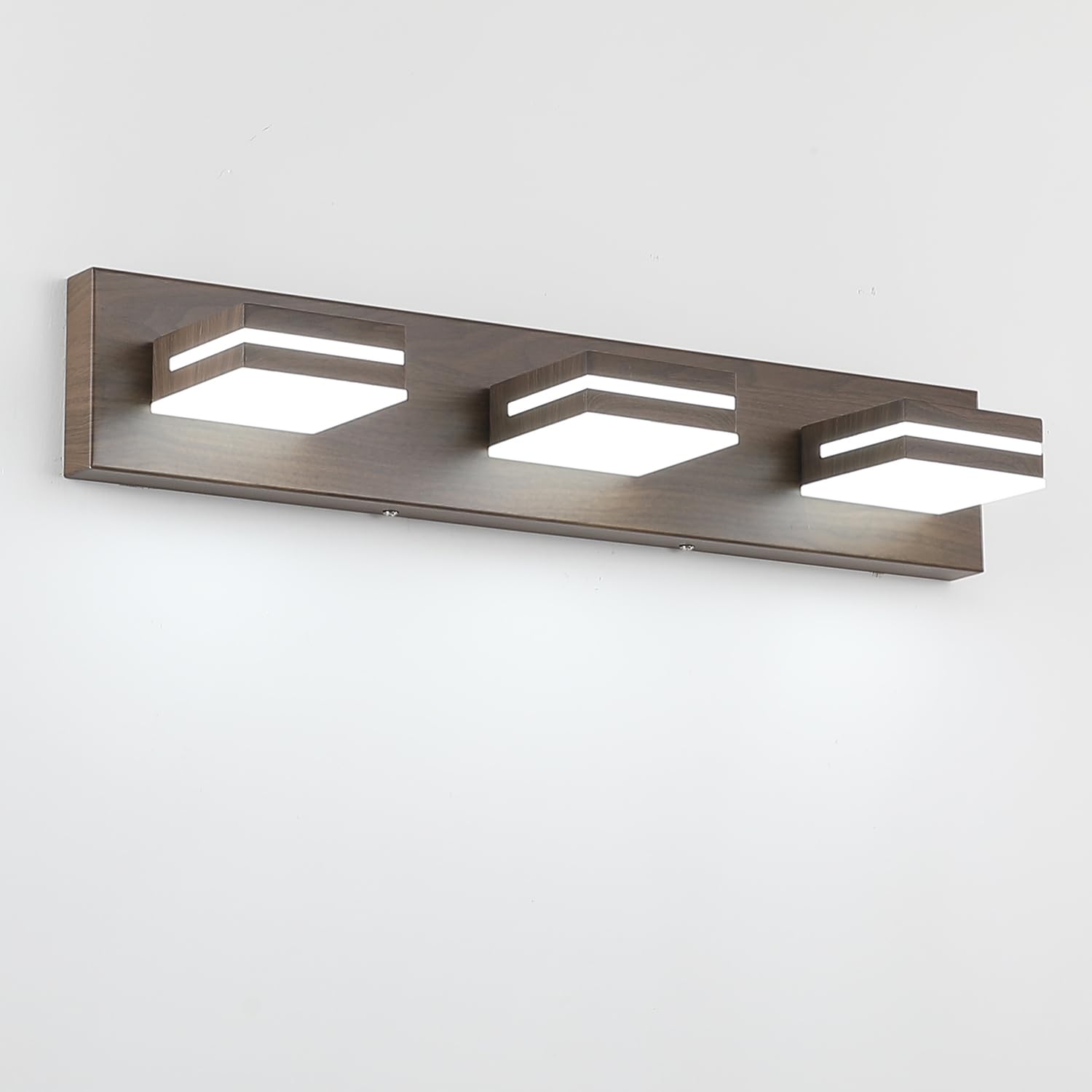 Sinerise Led Modern Bathroom Vanity Light Fixtures (3-Light, 24-Inch, Dimmable), Brown Wood Painted Modern Acrylic Bathroom Wall