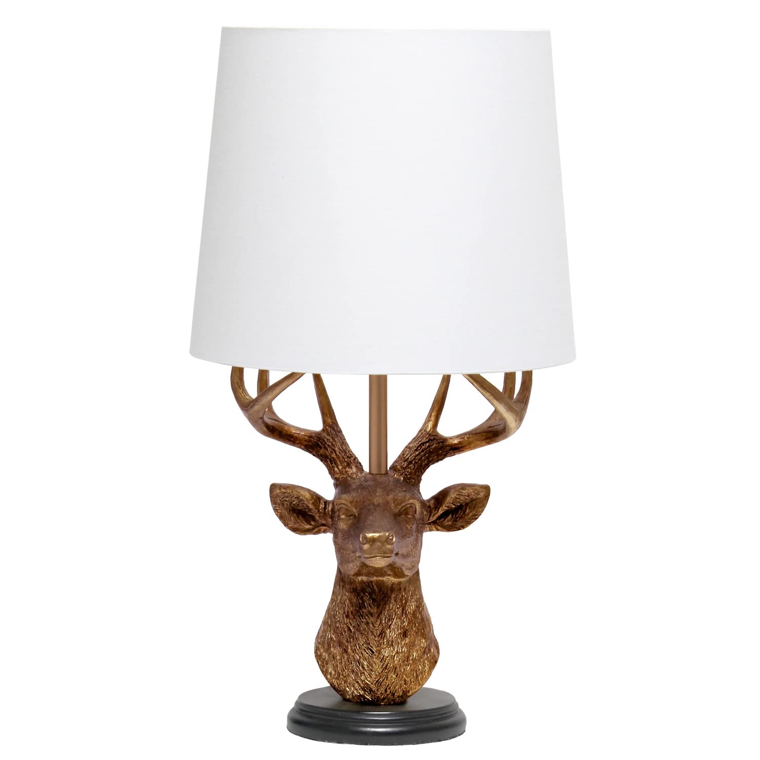 Simple Designs Rustic Antler Desk Lamp, 17.25in Tall, Copper, Model LT1095-CPR, White Fabric Shade, Ideal for Cabin or Living Room Decor