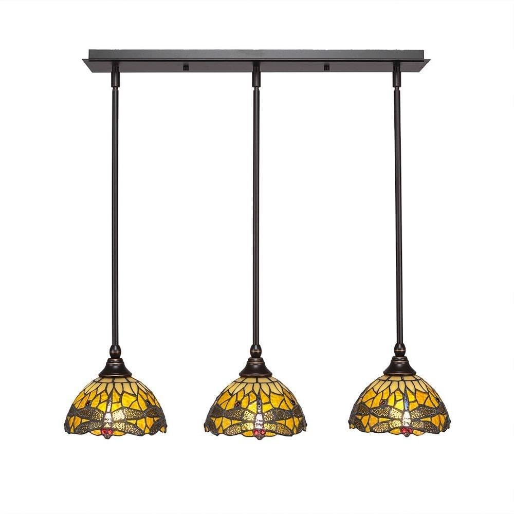 Toltec Lighting 25-Dg-9465 3 Light Multi-Light Mini Hang Straight Swivel Pendant With Amber Dragonfly Glass, 7&quot;, Dark Granite