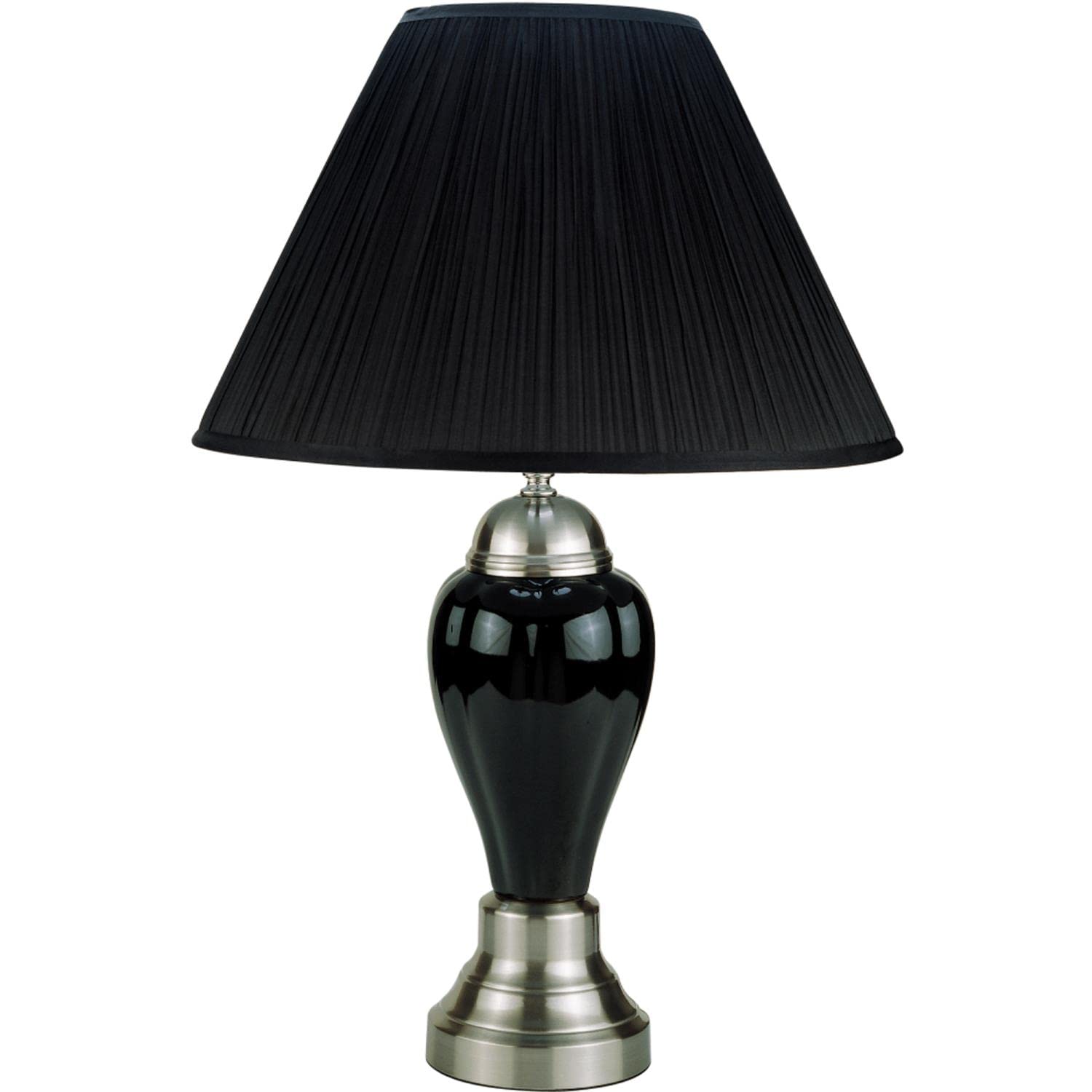 ORE International 27in Urn-Shaped Ceramic Table Lamp, Linen Shade, Black, 27 x 16 x 16 inches