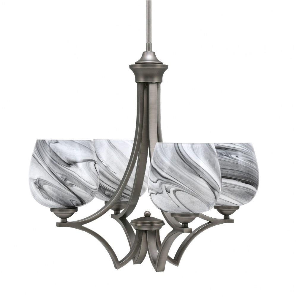 Toltec Lighting 564-GP-4819 Zilo - 4 Light Uplight Chandelier-19.75 Inches Tall and 21 Inches Wide, Finish Color: Graphite, Glass Color: Onyx Swirl