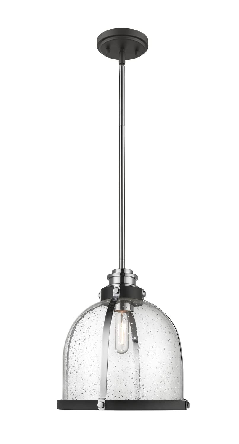 Z-Lite 1 Light Pendant Matte Black + Chrome Alloy Steel 13.38x12.13x12.13 Model 337P12MB+CH