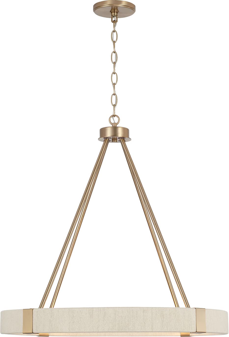 Capital Lighting 449841MA Delaney Modern Hand-Wrapped Rope Round Chandelier, 4-Light 240 Total Watts, 26 H x 26 W, Matte Brass