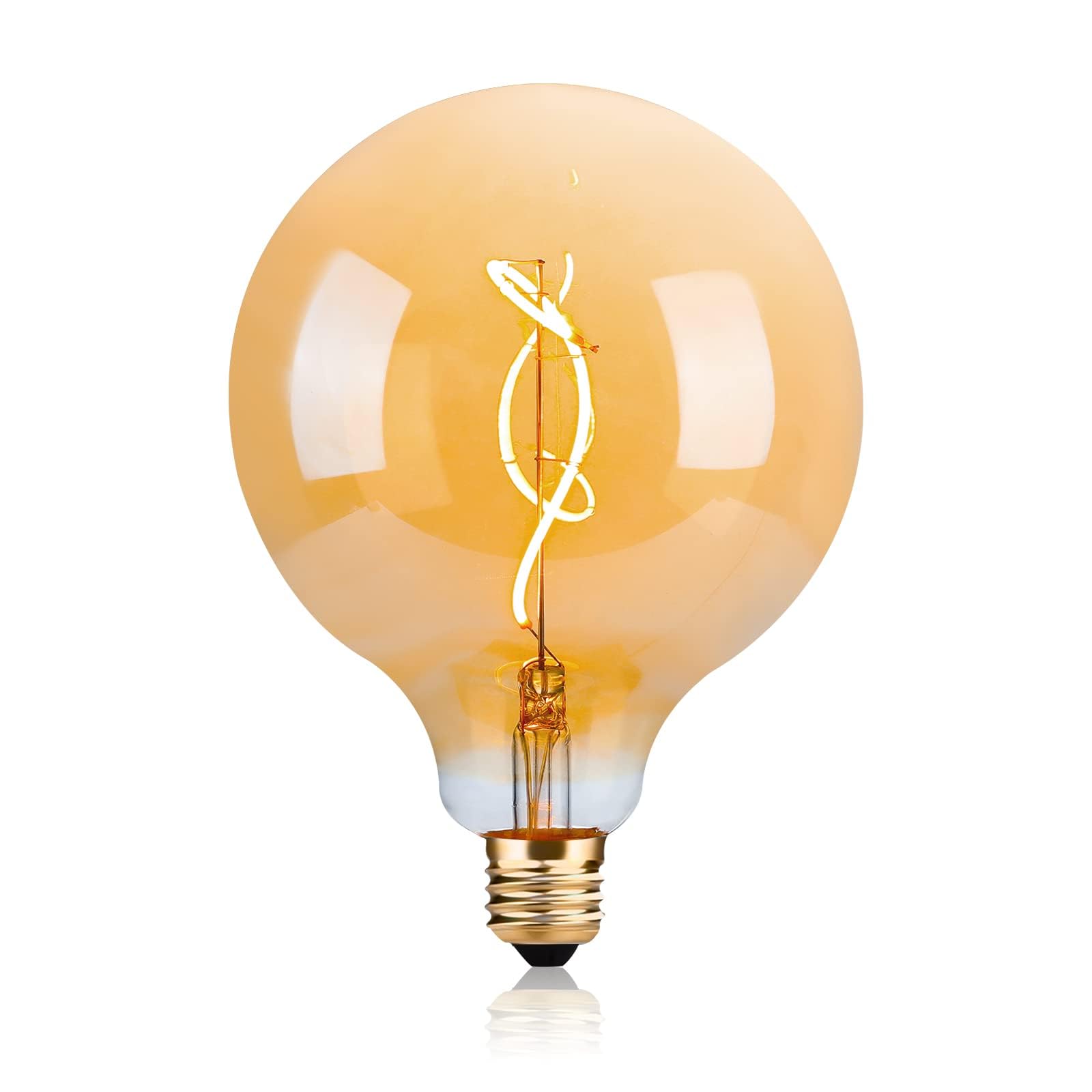 Omed G125 Amber Glass Large Oversized Dimmable Led Edison Bulb, E26 2200K Warm White Extra Big Round Vintage Light Bulbs, 4 Watt