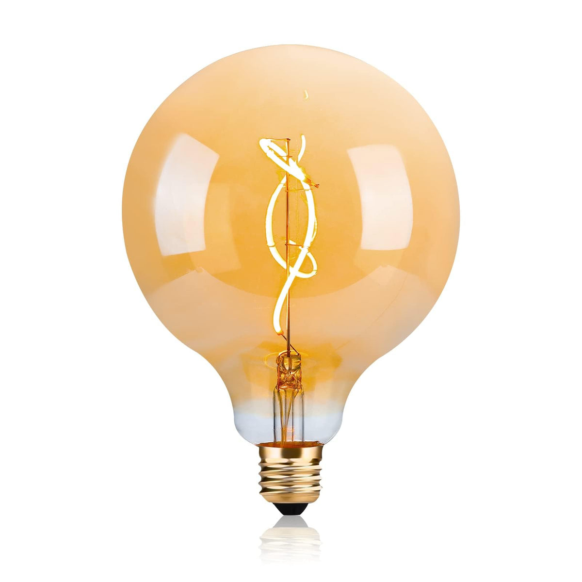 Omed G125 Amber Glass Large Oversized Dimmable Led Edison Bulb, E26 2200K Warm White Extra Big Round Vintage Light Bulbs, 4 Watt