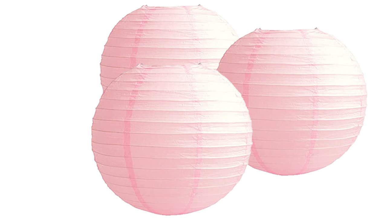 Pack Of 3 Round Paper Lanterns Lamp Wedding Birthday Party Decoration (Baby Pink, 18''/45CM)