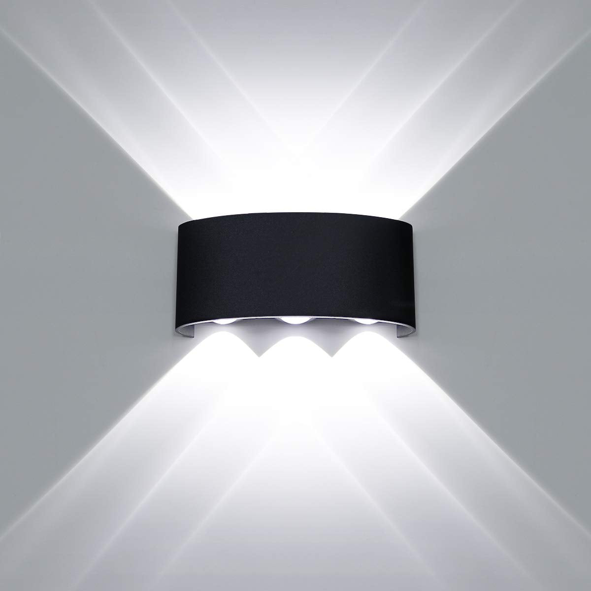 Kawell 12W Waterproof Modern Wall Light LED Wall Lamp Aluminum LED Wall Sconce Up Down Indoor Outdoor for Bedroom Bathroom Hallway Porch Corridor Hotel Doorway Garden Pathway  Black 6000K