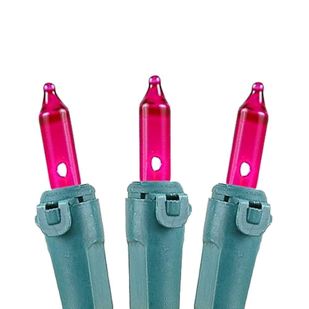 Novelty Lights 100 Light Pink Christmas Mini String Light Set, Green Wire, Indoor/Outdoor Ul Listed, 50' Long