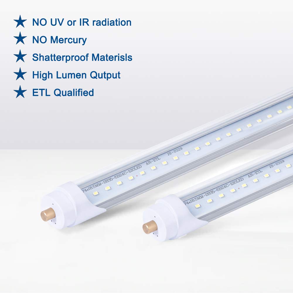 Onlylux T8 8Ft Led Bulbs, F96T12 Led Replacement 8 Foot Led Lights, 40W 4800Lm (100W 8' Fluorescent Equivalent),Single Pin Fa8 B