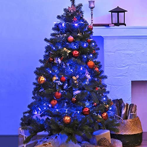 JMEXSUSS 250 LED String Lights, 91.5ft Blue Waterproof Christmas Lights, 8 Modes, Indoor/Outdoor, Model EXS-S-0250