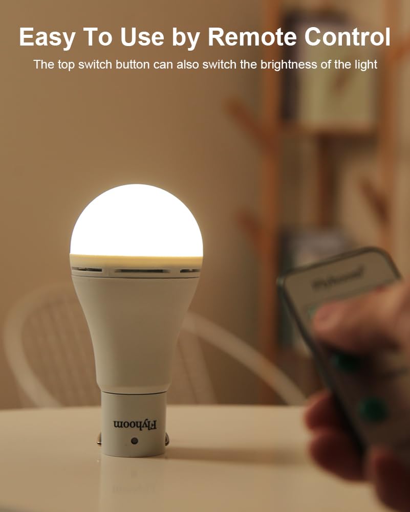 FLYHOOM Rechargeable Emergency Light Bulb 280LM 2-Pack, Amber & Daylight, Remote, 5 Modes for Camping, Hiking, and Emergencies