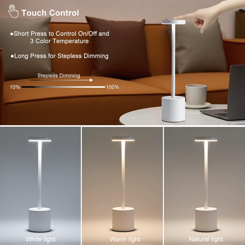 2 Pack Led Cordless Table Lamp, Portable 5000Mah Rechargeable Table Lamp, Touch Control Outdoor Table Lamp, 3 Color Dimmable Cor