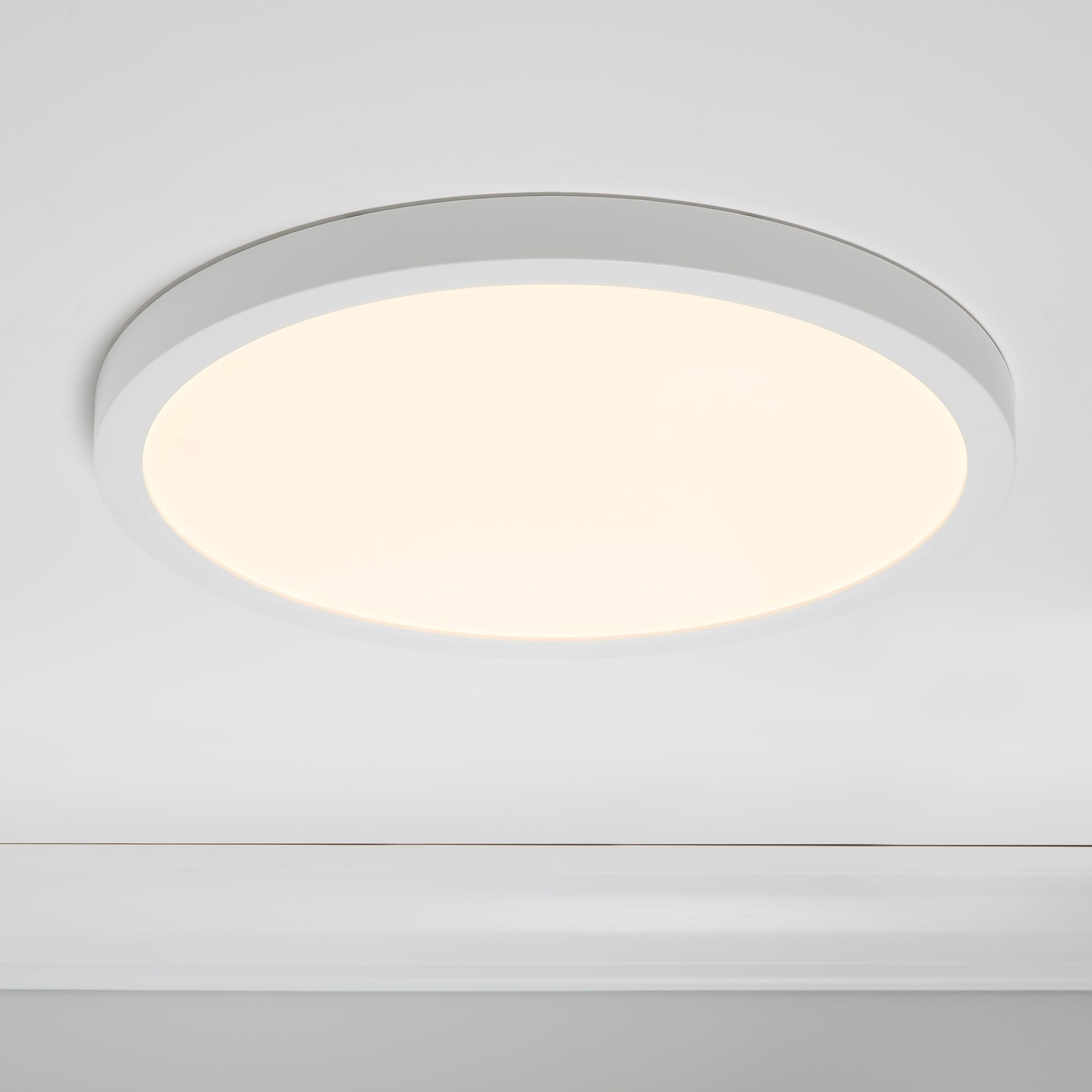 Maxxima 14 In. Led Flush Mount Ceiling Light, 2500 Lumens, 5 Cct 2700K/3000K/3500K/4000K/5000K Panel Light, White Trim Round Fix