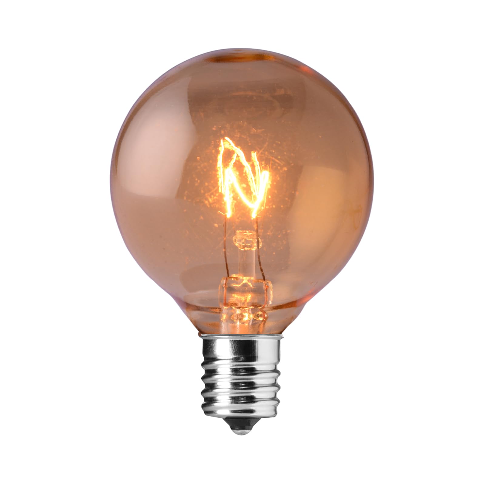 Maindeco 25 Pack G40 Replacement Bulbs,120V 5W Incandescent,E12 Base,For Indoor Outdoor String Lights-Amber