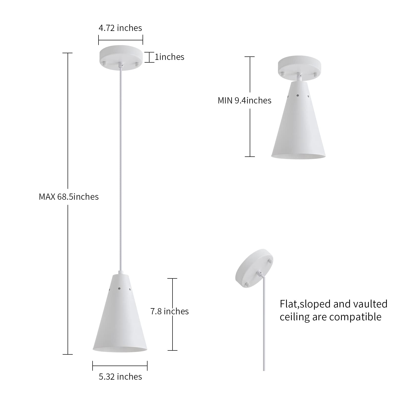 Dijiahua White Pendant Lights 3 Pack, Modern Metal Chandeliers, Adjustable Cord, Farmhouse Style For Kitchen Island & Dining Room