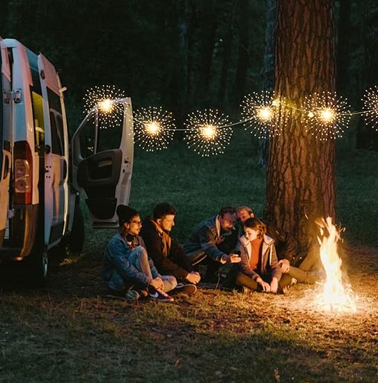 Doondar 5 Pack Firework String Lights Christmas Lights, 200 Led 8 Modes Hanging Starburst Lights For Partygarden Decoration (Warm White)