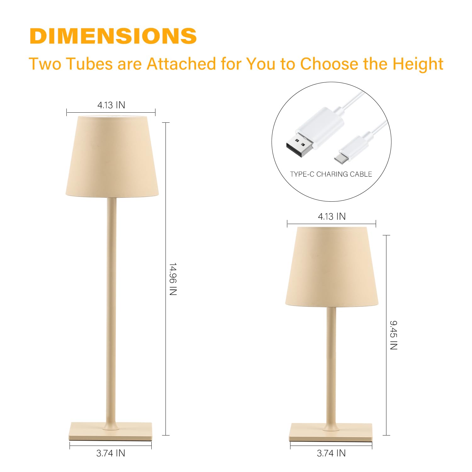 CHLORANTHUS 2 Pack Cordless Table Lamps, Stepless Dimming, 5000mAh Battery, Metal, Khaki