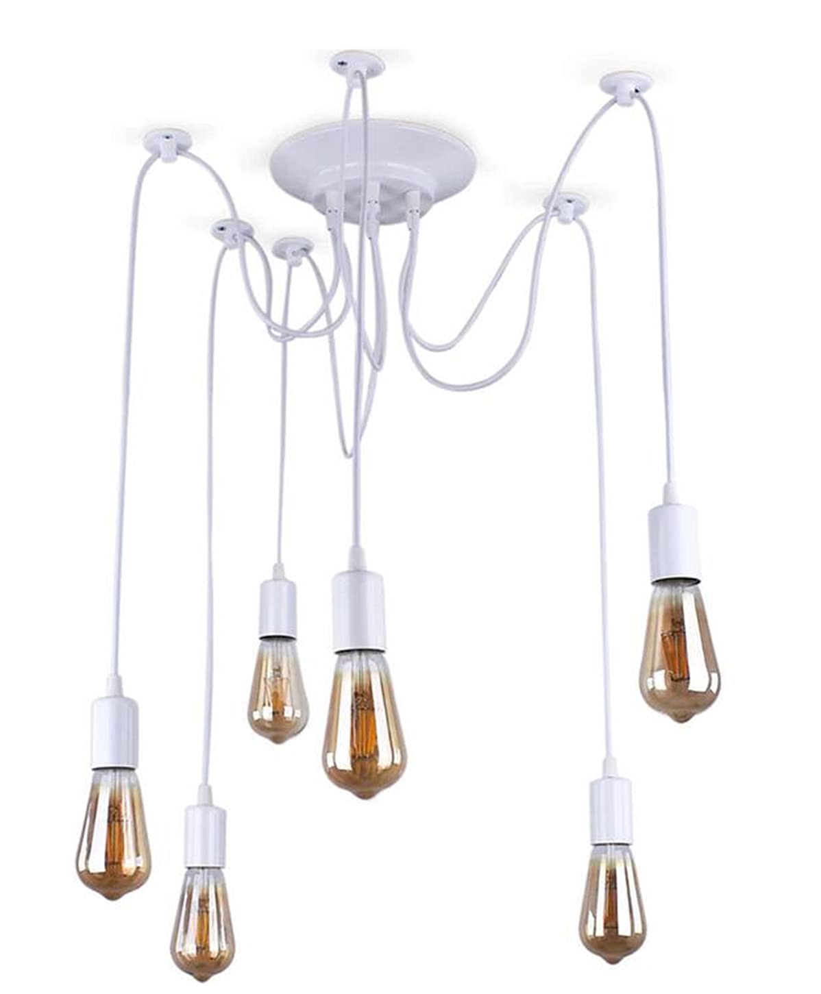K JINGKELAI 6-Head Pendant Light Fixture, Industrial Metal Design, E27, 120V, White, Model DJ112-W006