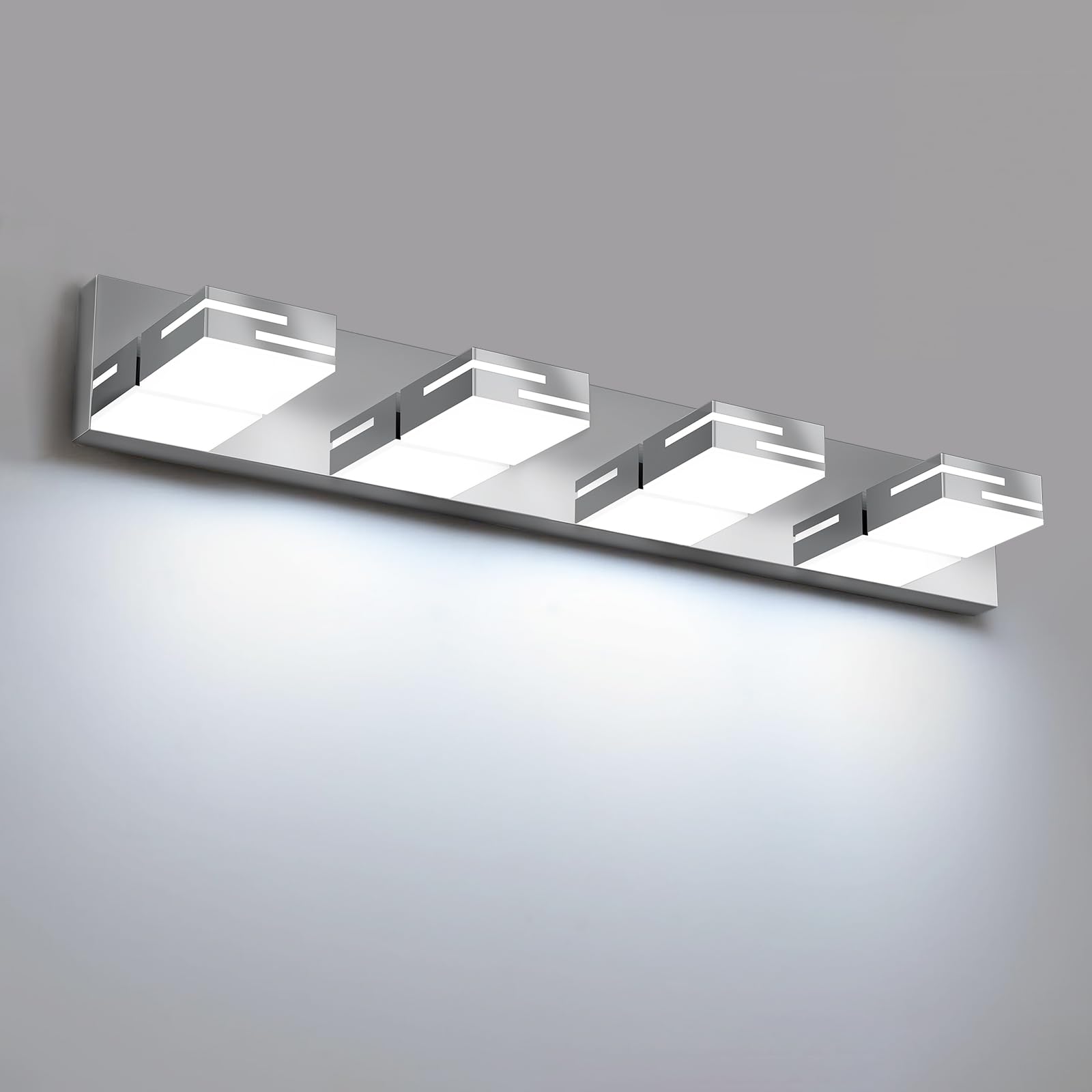 LKHF LED Modern Bathroom Vanity Light Fixtures  4-Light 28-inch Dimmable Chrome Vanity Lights for Bathroom Lighting Fixtures Over Mirror  with 350 Rotatable Heads (Cool White 6000K)