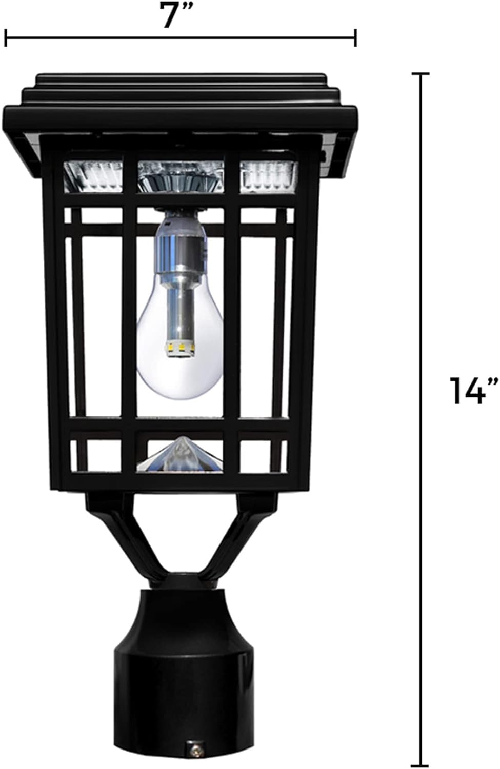 Gama Sonic Prairie Bulb Lamp Outdoor Solar Light Fixture, Pole,Pier, & Wall Mount, Solar Lights Outdoor, Black, 114B033