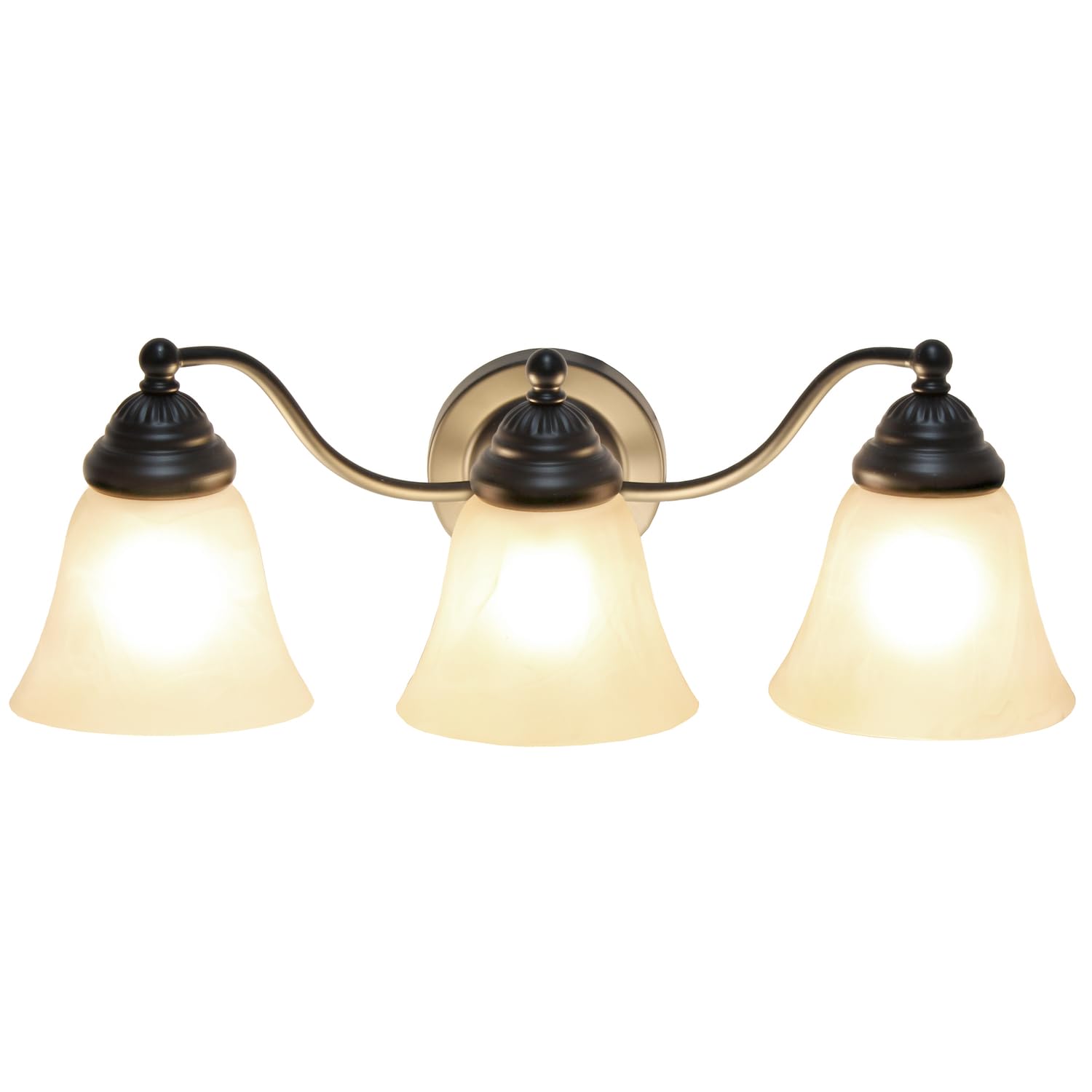 Simple Designs VT1023-BLK 19.25 Classic 3 Light Winding Metal and Frosted Marble White Bell Shape Glass Shades Decorative Wall M