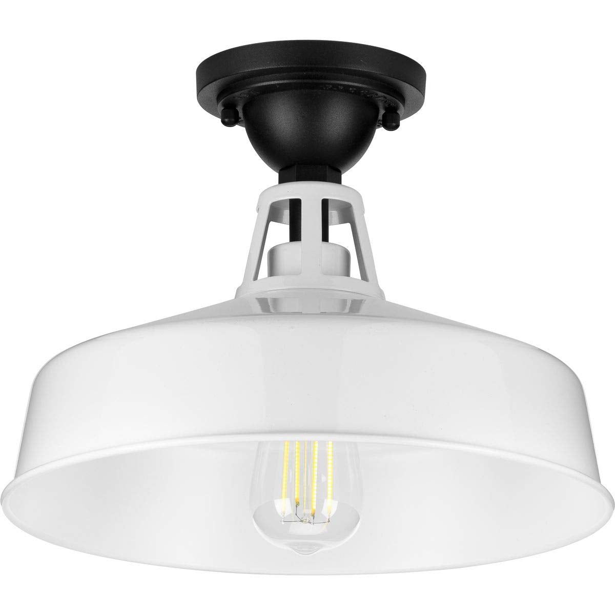 Progress Lighting Cedar Springs Collection 1-Light Farmhouse Outdoor Semi-Flush Mount Light White, 9.50X13.25X13.25