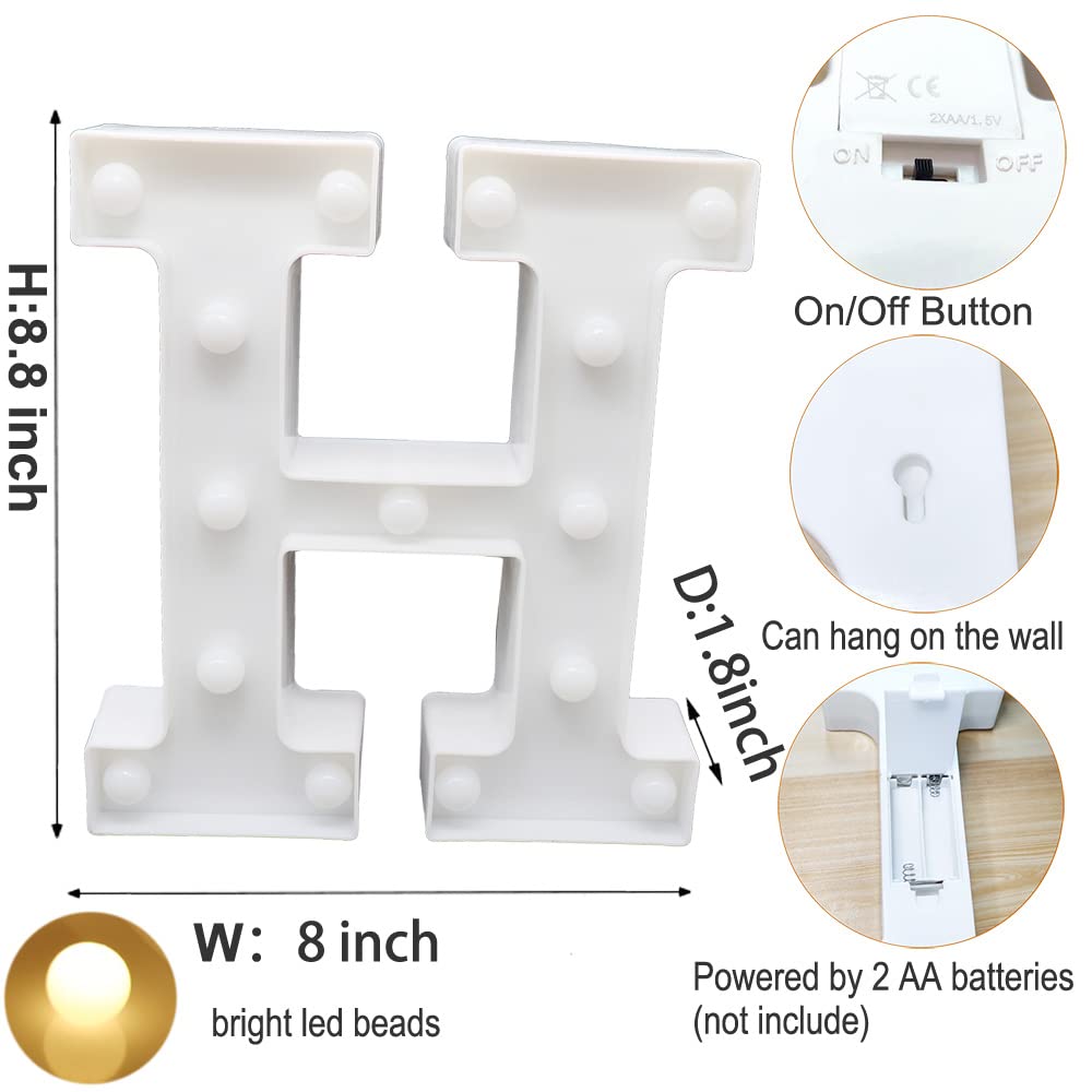 Ausaye Led Letter Lights - Alphabet Night Light Sign, White Plastic For Home Party Wedding Decoration (H)
