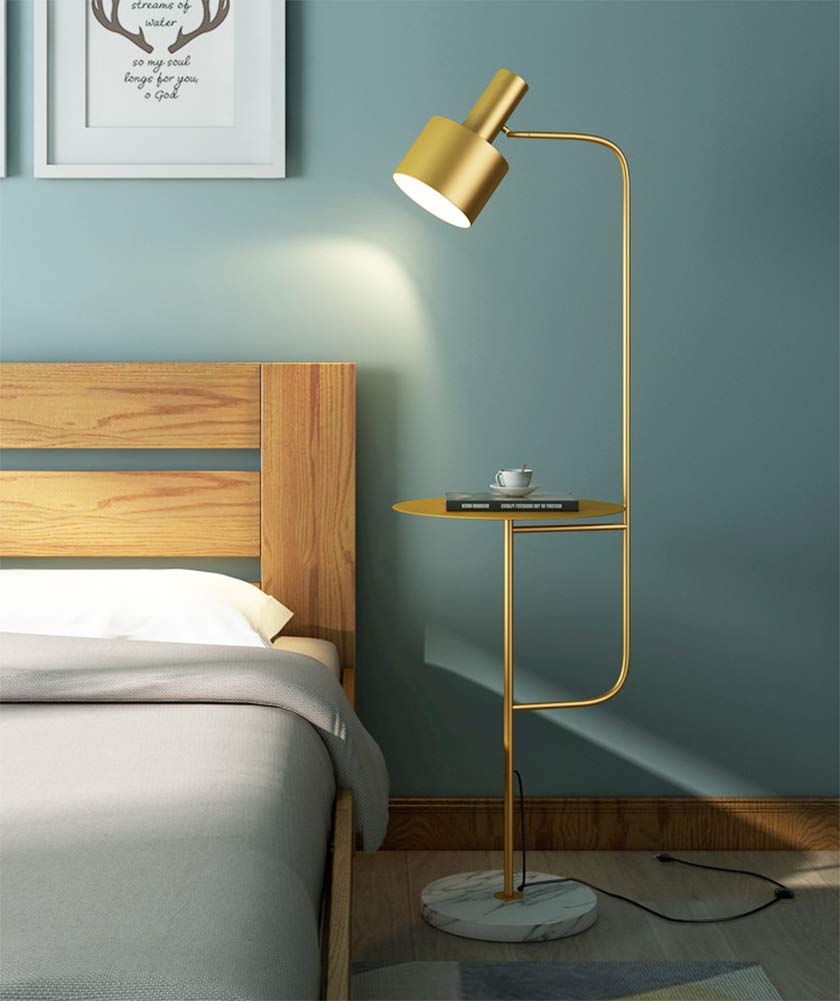 Hsyile Contemporary Modern Floor Lamp with Table, E26 Base, Brass Finish for Living Room, Den, Office, Bedroom