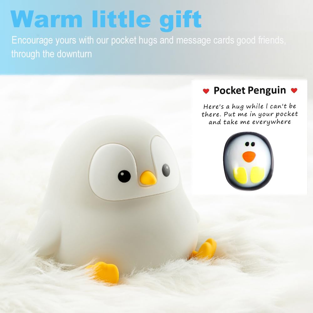 KangTen CHEN Cute Penguin Night Light, USB Rechargeable Silicone Lamp, Gray, Model DS-PG-02, Touch Control for Kids Bedroom