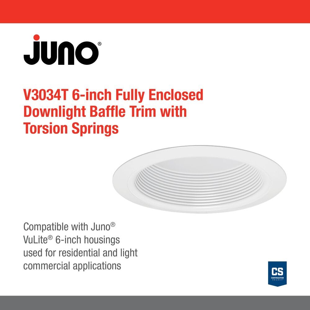 Juno Lighting V3034T Wwh Vulite Round Full Baffle Trim, White, 6-Inch