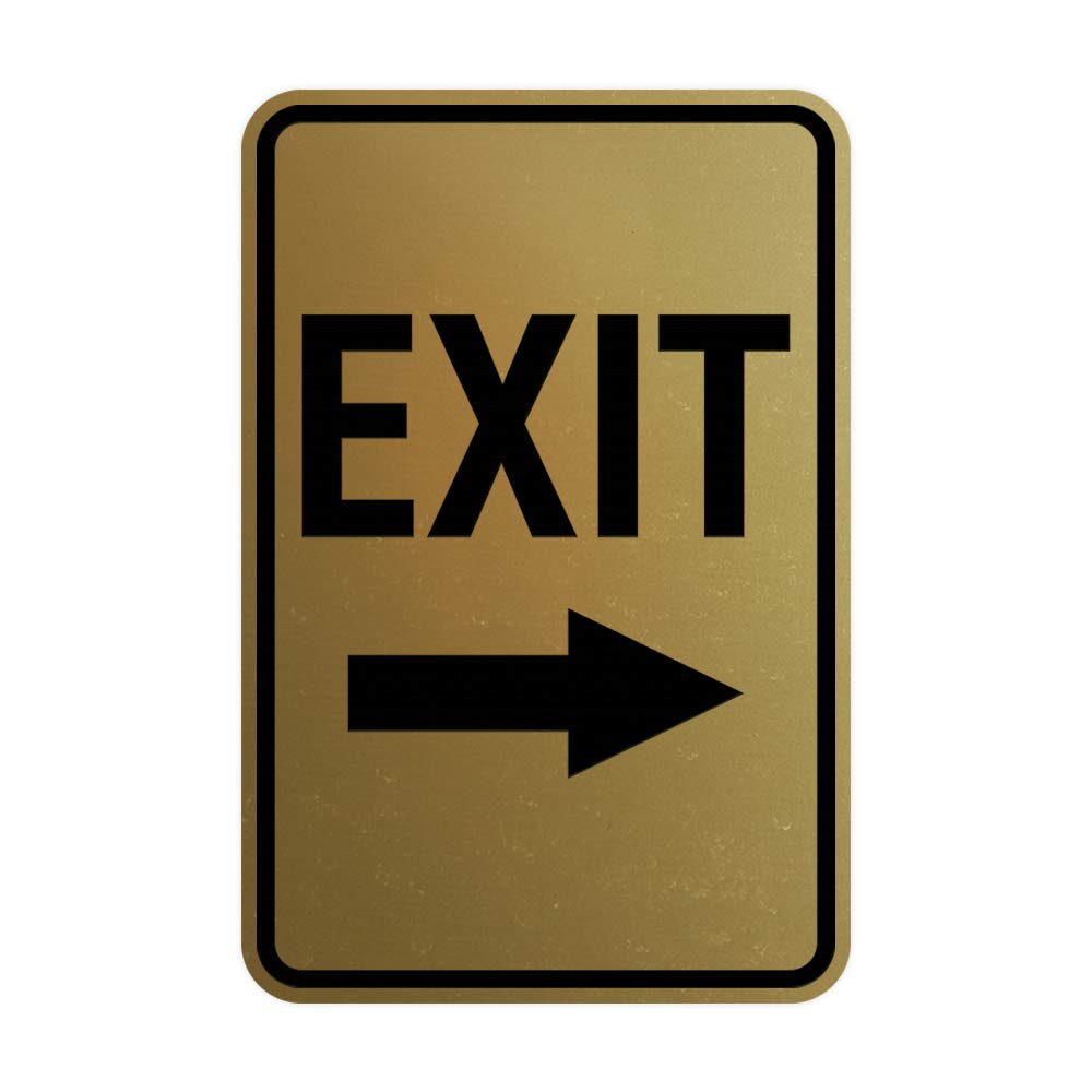 Signs ByLITA Portrait Round Exit Right Arrow Sign with Adhesive Tape, Mounts On Flat Surface (Brushed Gold) - Small