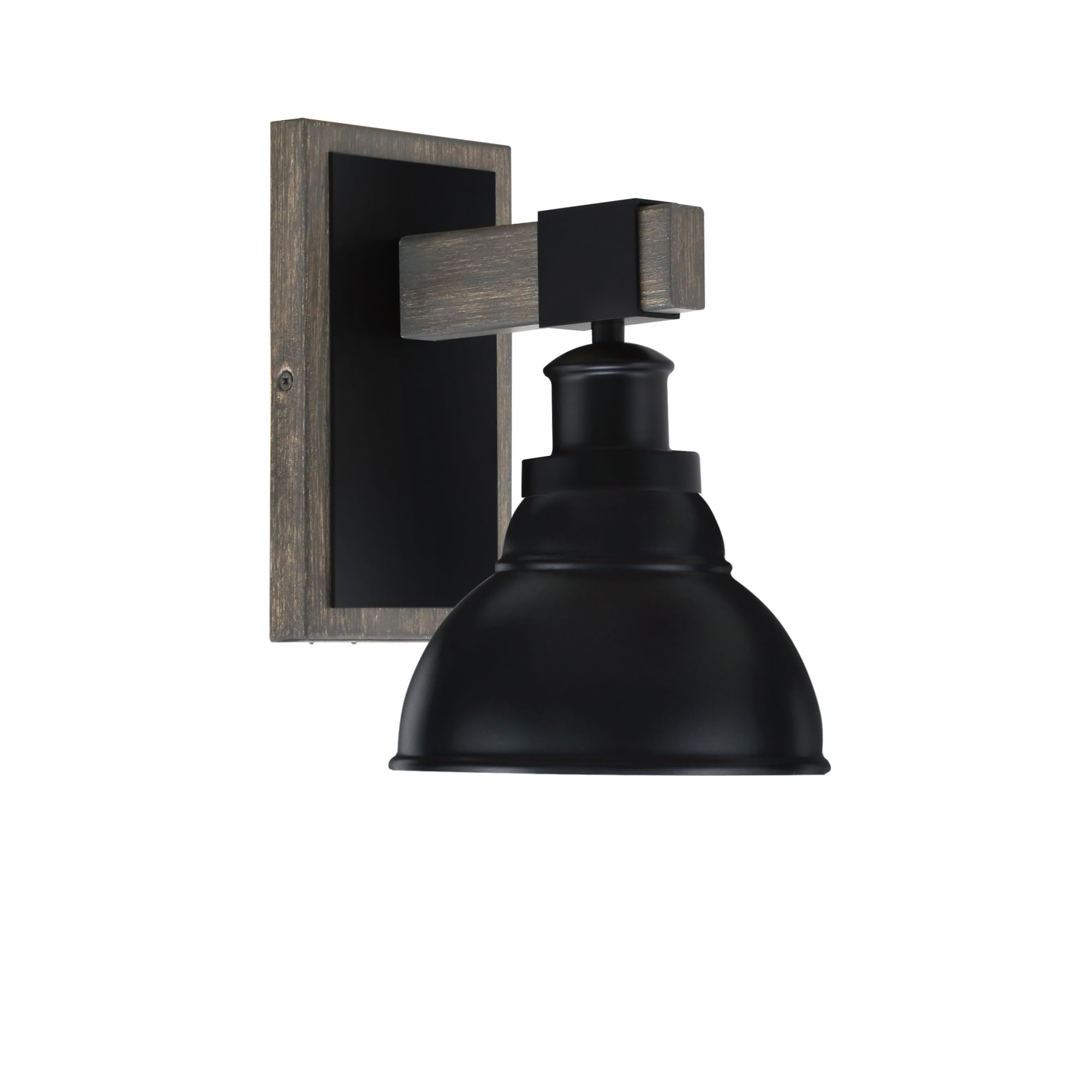 Toltec Lighting Tacoma Light Wall Sconce, Matte Black, Distressed Wood-Look Metal Finish, 7in Double Bubble Shade