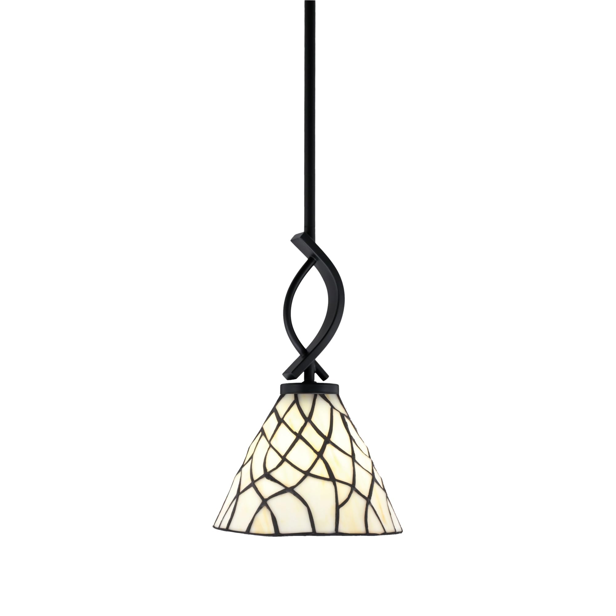 Cavella 1 Light Stem Mini Pendant Shown in Matte Black Finish with 7" Sandhill Art Glass