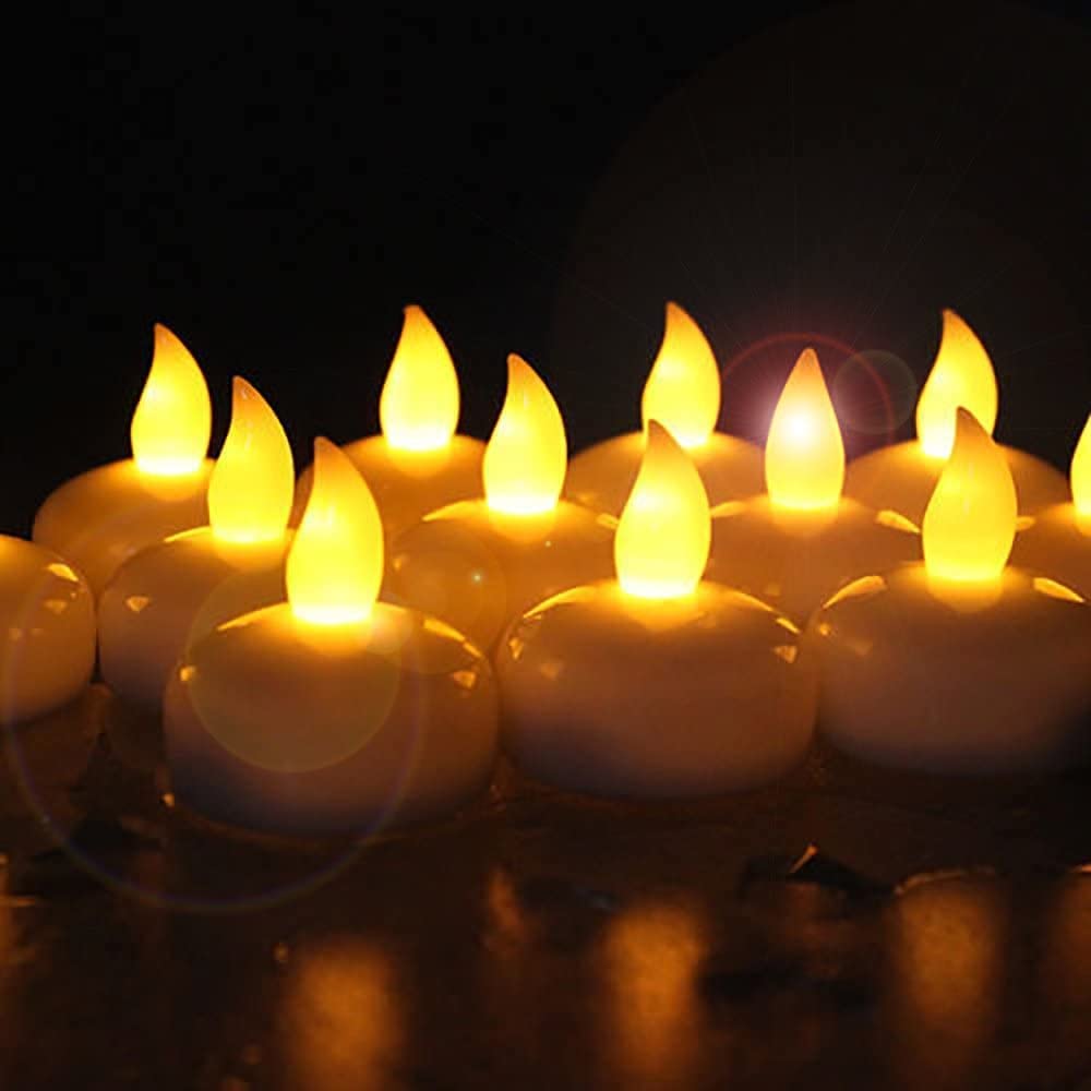 SIXFIRE 12 Pcs Candle Water Sensor Floating Tealight Water Sensor Battery Operated Waterproof LED Flame Less Flickering Lights C