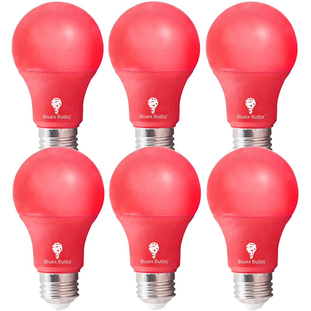 Bluex Bulbs 6 Pack LED A19 Red Light Bulbs 9W E26 Base for Party and Holiday Decoration