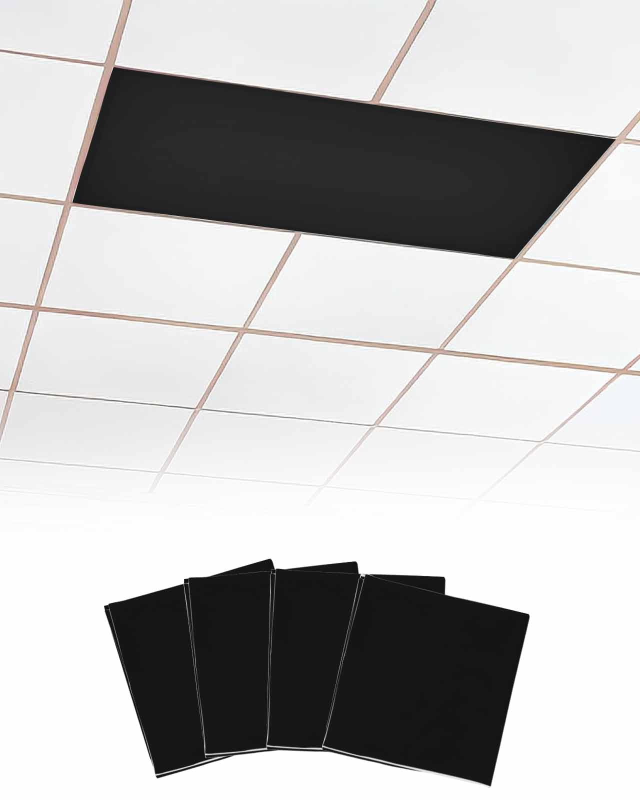 Magnetic Light Cover For Classroom Drop Ceiling,4 Pack 4X2 Ft Fluorescent Light Covers For Office Home Ceiling Light Pure Black Solid Color Lampshade