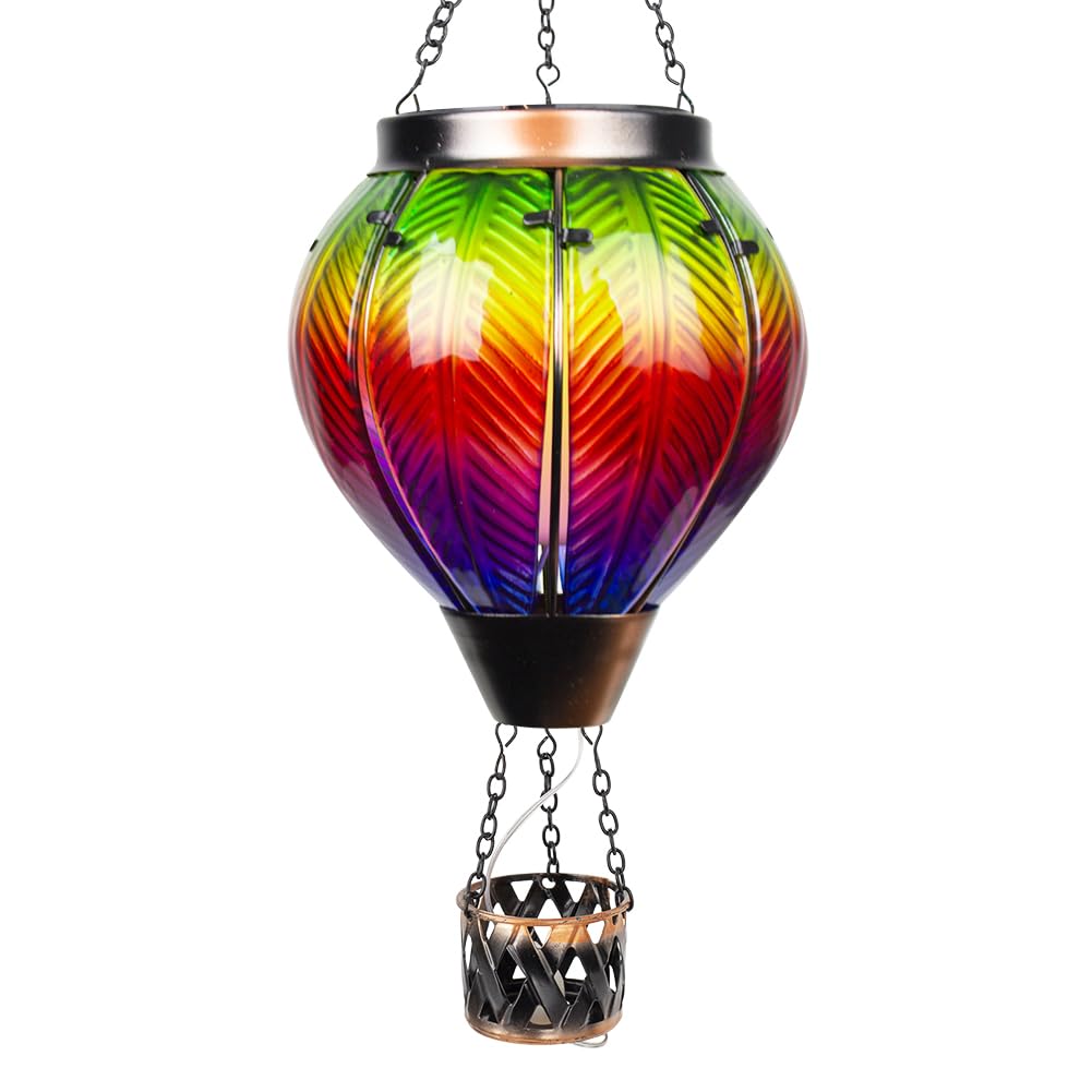 YELENEW Colorful Solar Hot Air Balloon Lantern with Flame Flickering LED Glass Hanging Solar Lanterns Outdoor Waterproof Hot Air