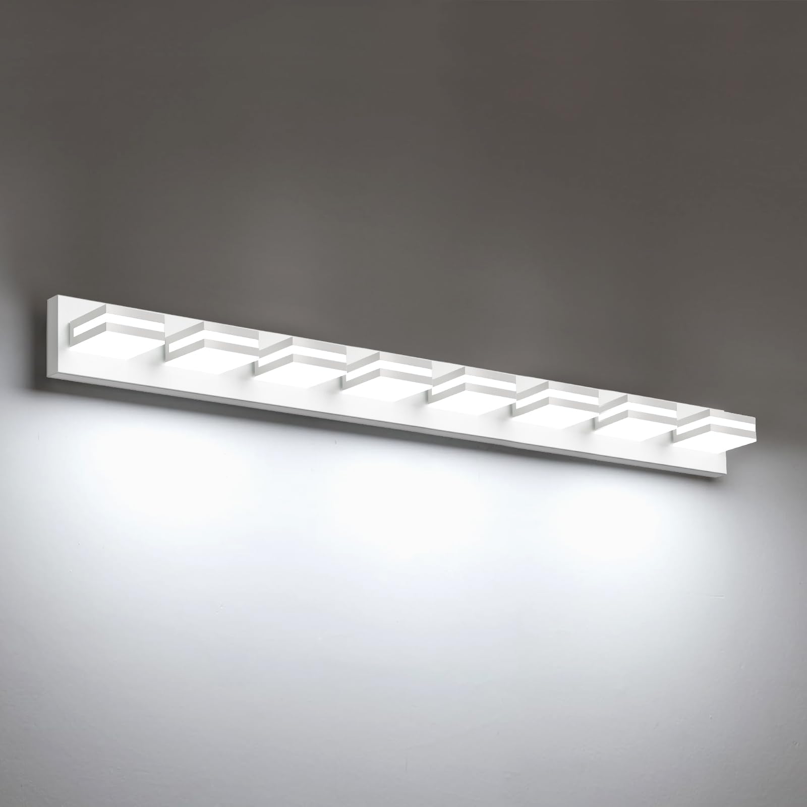 IZORRO LED Modern Bathroom Lights Fixtures(8-Light Dimmable) Matte White Acrylic Wall Lighting Vanity Lights for Bathroom Over Mirror - 6000k 46In (No Assembly Required)