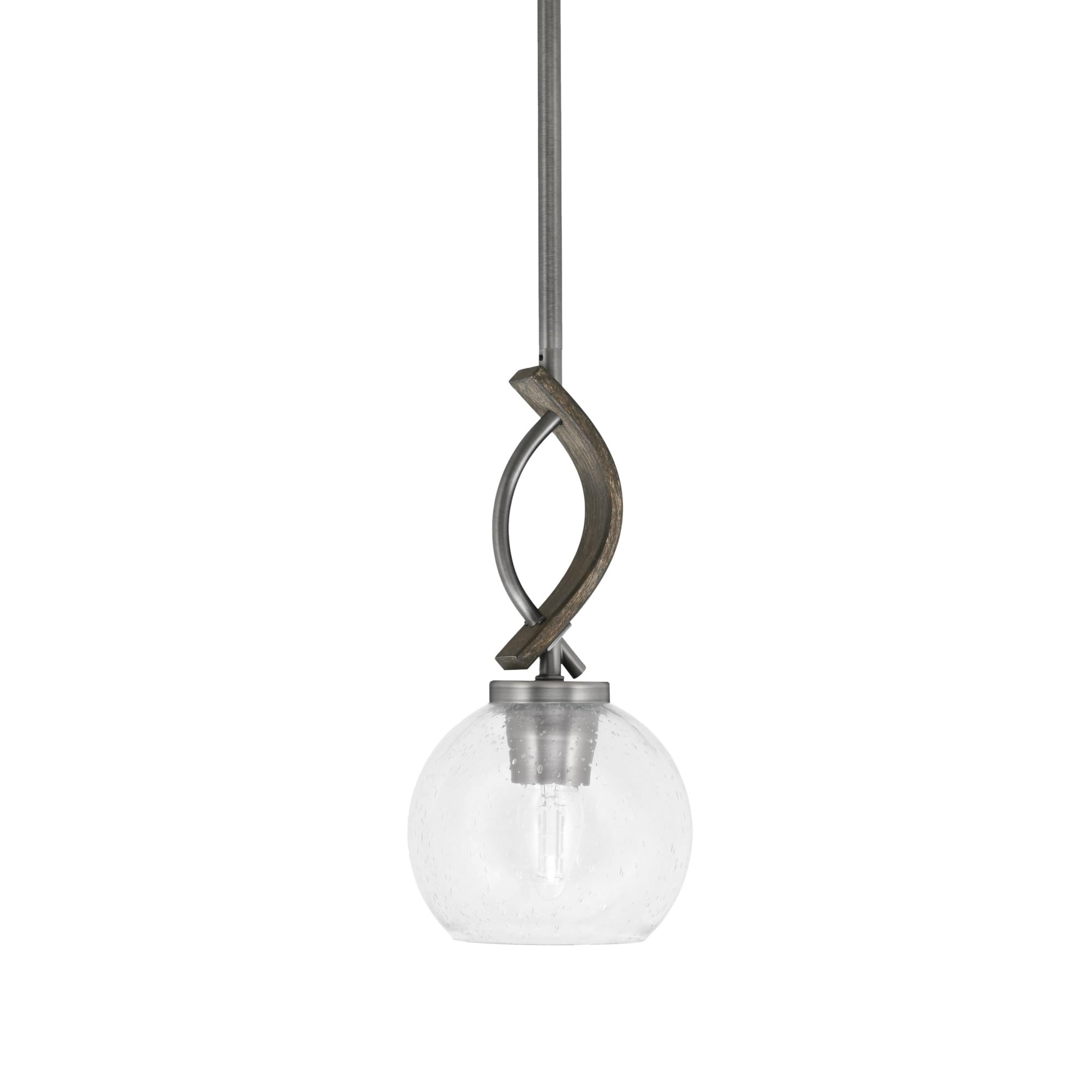 Toltec Lighting Monterey Stem Hung Mini Pendant, Graphite & Distressed Wood Finish, 5.75in Clear Bubble Glass
