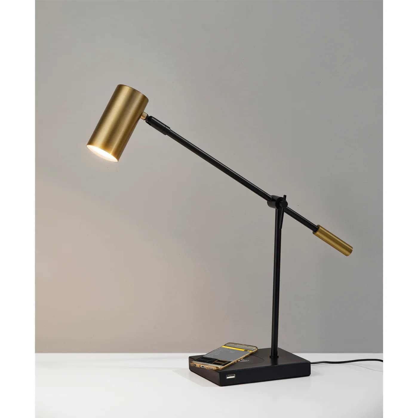 Adesso 4217-01 Collette Led Desk Lamp Wireless Charging, 7W Led, 5W Qi, Usb Port, Indoor Lighting Lamps , Black