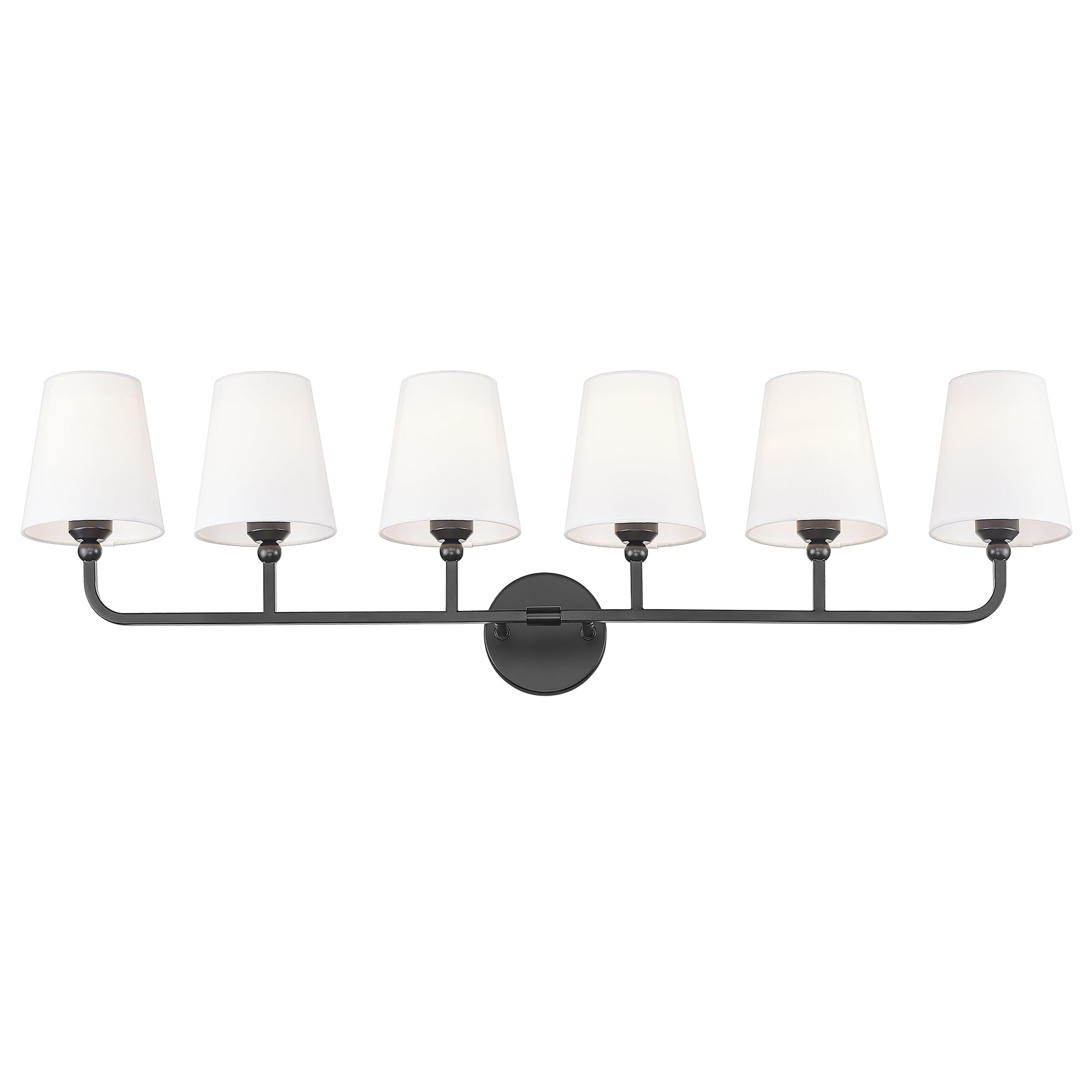 Metwet Bathroom Light Fixtures  42 Inch Matte Black Vanity Lights With Flared White Fabric Shade  6-Light Wall Sconce  Modern Sconces Wall Lighting For Hallway Bedroom  Vl837-Mb-6
