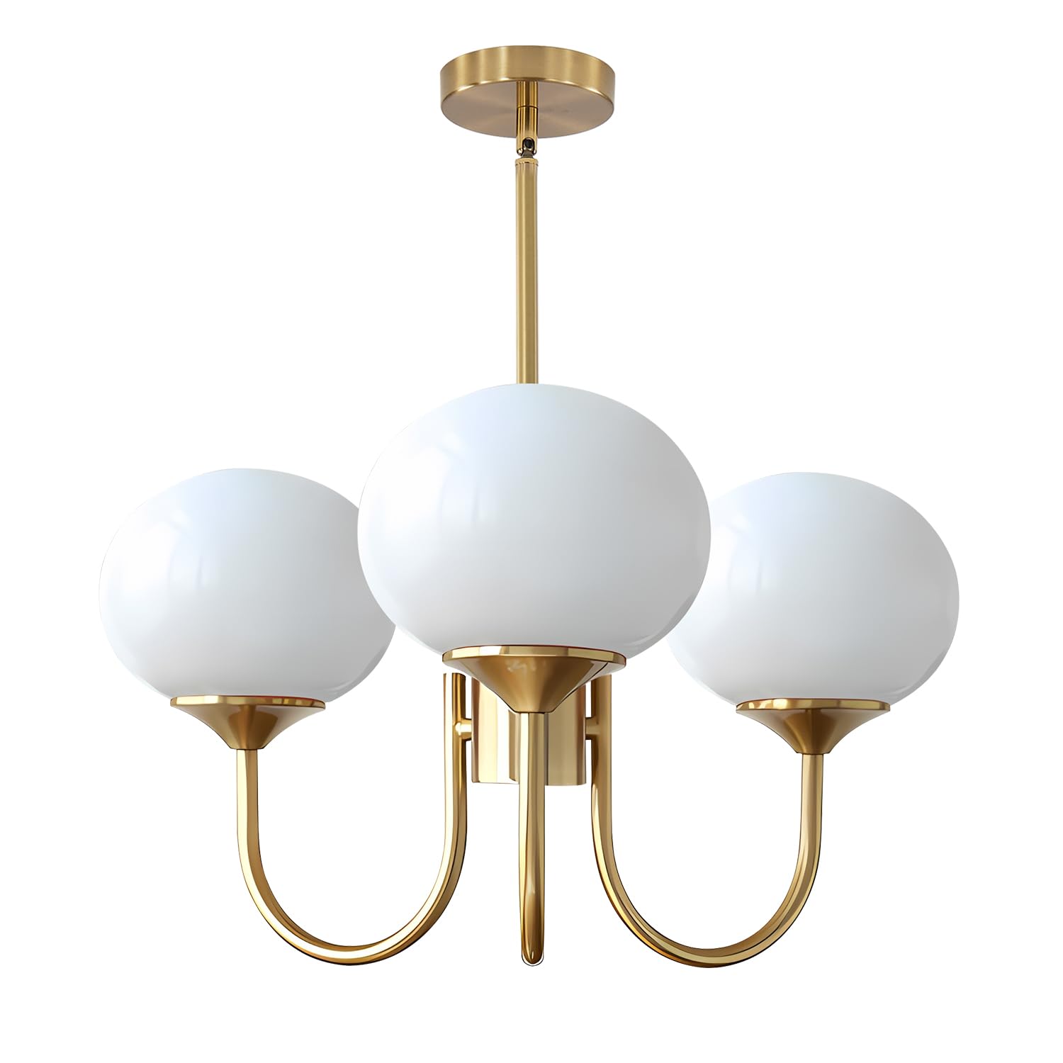 Bokt Mid Century Modern Globe Sputnik Chandelier Vintage 3 Light Milk Glass Pendant Light Large White And Gold Ball Chandelier Light Brushed Brass Sputnik Hanging Light Fixture For Bedroom