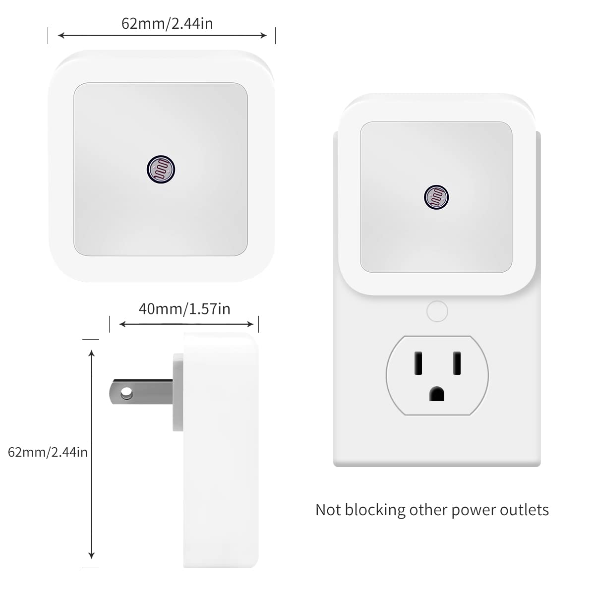 Kinur Led Night Lights Plug Into Wall Daylight Color With Dusk To Dawn Night Light Plug In Sensor For Kids Room, Bedroom, Bathro