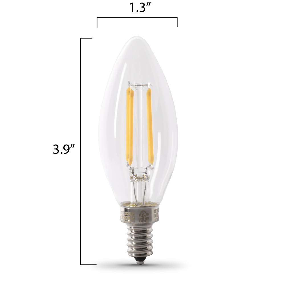 Feit Electric 40W Equivalent Candelabra Led Light Bulb, Dimmable, E12 Base, 5000K Daylight, B10 Filament Torpedo Tip Decorative