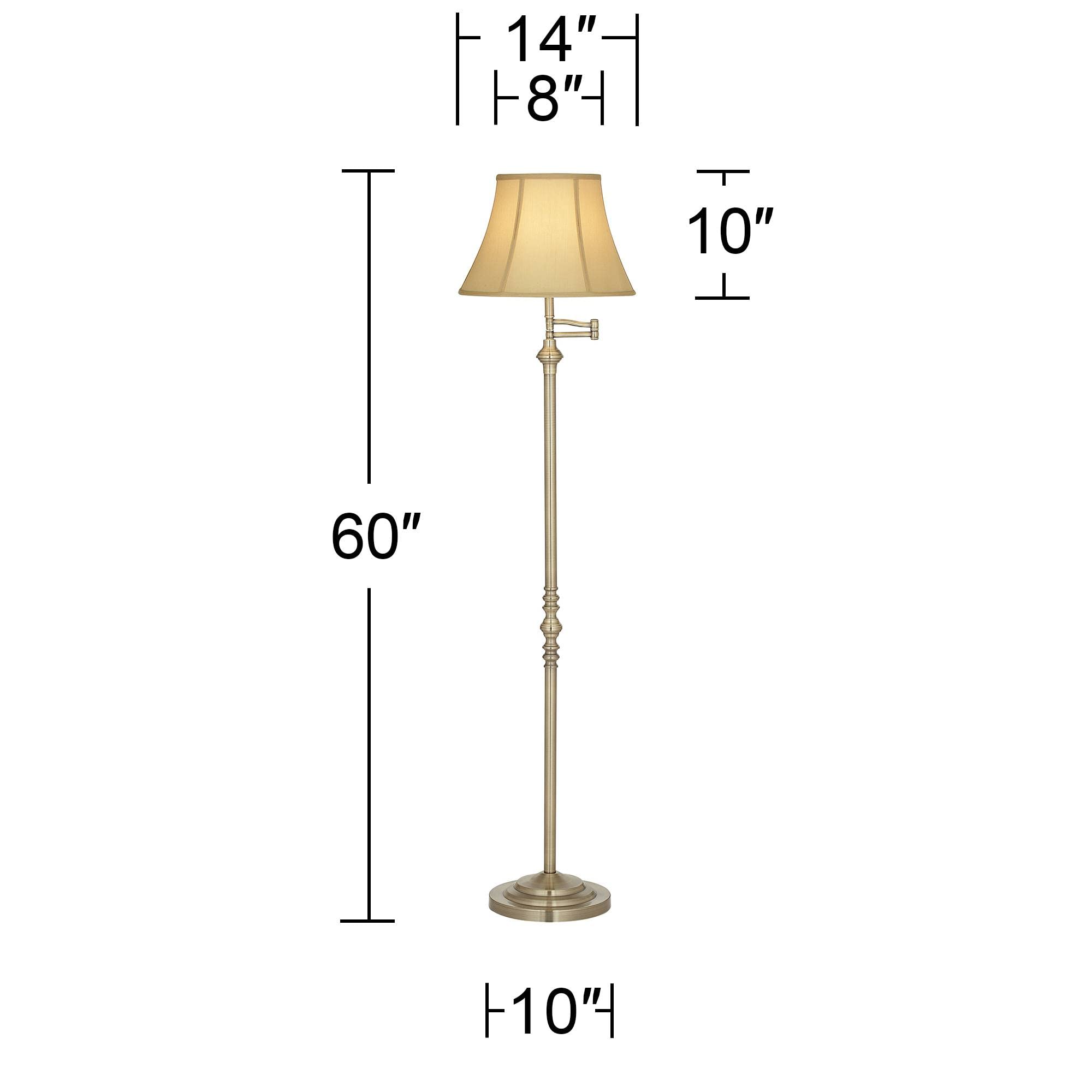 Regency Hill Floor Lamp - Traditional Adjustable Swing Arm, 60in Tall, Antique Brass, Metal, Golden Tan Shade, Model T8241