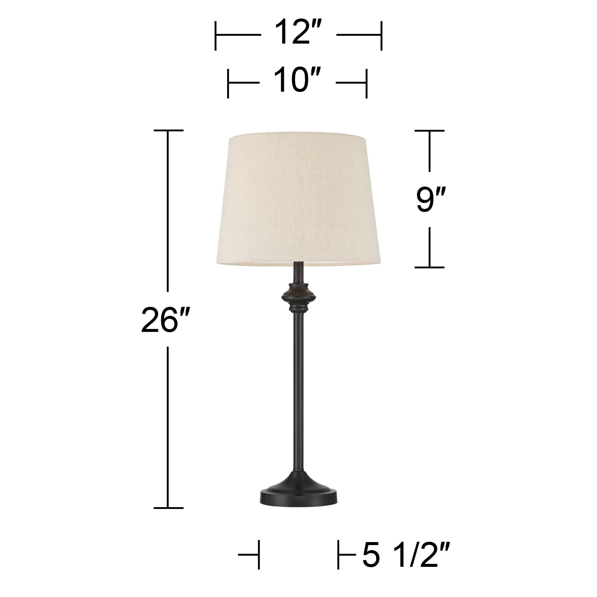 360 Lighting Buffet Table Lamps Set of 2, 26in Tall, Dark Bronze Metal, Oatmeal Fabric Shade, Model 67Y75